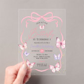 Invitations En Acrylique Purple Pink Bow Butterfly Girl Anniversaire (In situ (ordinateur de poche))