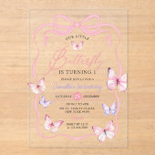 Invitations En Acrylique Purple Pink Bow Butterfly Girl Anniversaire (Recto)