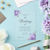Invitations En Acrylique Purple Rustic Floral Elegant Script Wedding  (Insitu (Mariage))