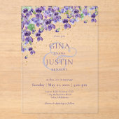 Invitations En Acrylique Purple Watercolor Violets Wedding (Recto)
