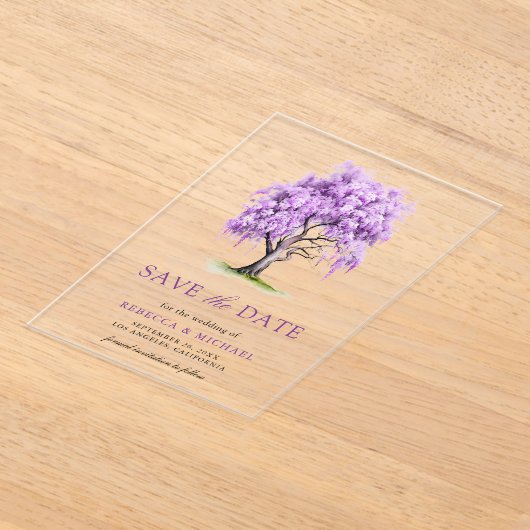 Invitations En Acrylique Purple Wisteria Floral Tree Mariage Enregistrer la (Poser)