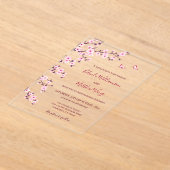 Invitations En Acrylique QR Code | Cherry Blossoms Pink White Wedding (Poser)