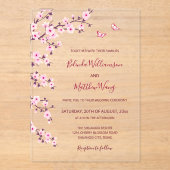 Invitations En Acrylique QR Code | Cherry Blossoms Pink White Wedding (Recto)