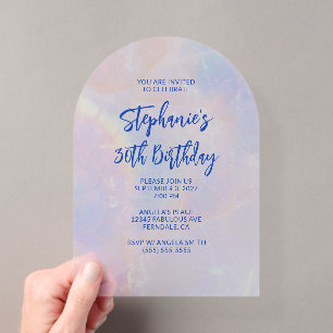 Invitations En Acrylique Quartz Pastel Rose et Bleu 30e Anniversaire