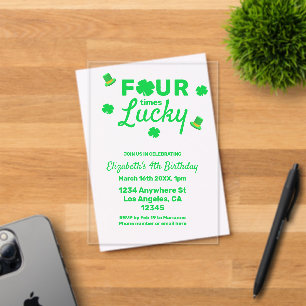 Invitations En Acrylique Quatre fois chanceux 4ème anniversaire