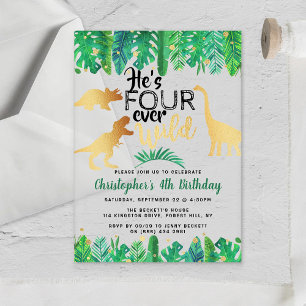 Invitations En Acrylique Quatre garçons dinosaures toujours sauvages 4e ann