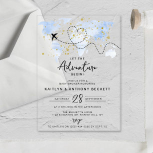 Invitations En Acrylique "Que l'aventure commence !" Carte de voyage Baby S