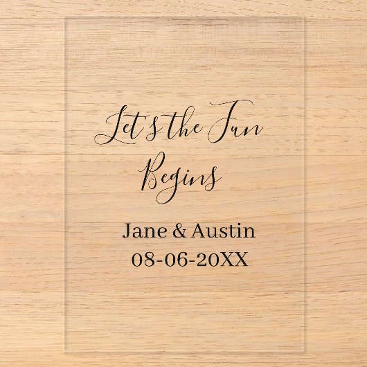 Invitations En Acrylique que le plaisir commence nom couple date simpl (Recto)