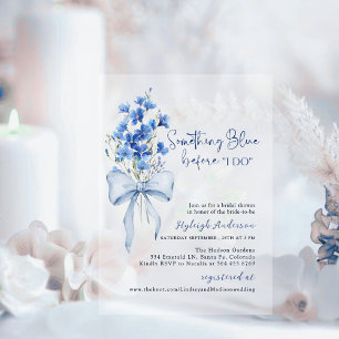Invitations En Acrylique Quelque chose de Fête des mariées bleue Ruban fl