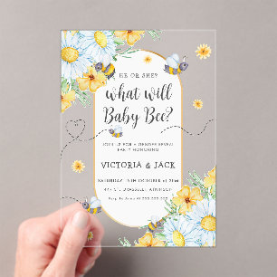 Invitations En Acrylique Qu'est-ce que Baby Bee Fleurs blanches Révéler le 