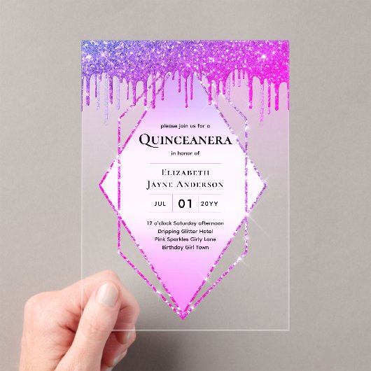 Invitations En Acrylique Quinceanera ACRYLIQUE Parties scintillant rose pou (In situ (ordinateur de poche))