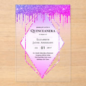Invitations En Acrylique Quinceanera ACRYLIQUE Parties scintillant rose pou (Recto)