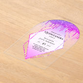 Invitations En Acrylique Quinceanera ACRYLIQUE Parties scintillant rose pou (Poser)