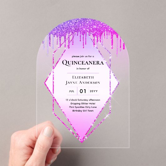 Invitations En Acrylique Quinceanera ACRYLIQUE Parties scintillant rose pou (In situ (ordinateur de poche))