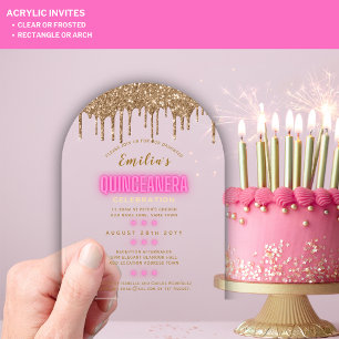 Invitations En Acrylique Quinceanera Acrylique Rose Chaud Or Glam Diva Quin
