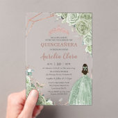 Invitations En Acrylique Quinceañera Anniversaire Sage Vert Floral Rose Or (In situ (ordinateur de poche))