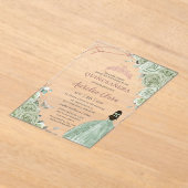 Invitations En Acrylique Quinceañera Anniversaire Sage Vert Floral Rose Or (Poser)