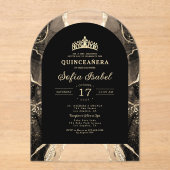 Invitations En Acrylique Quinceañera Black Gold Agate Élégant (Recto)