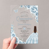 Invitations En Acrylique Quinceanera Bleu Robe Bleue Floral Argent (In situ (ordinateur de poche))
