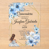Invitations En Acrylique Quinceanera blue floral (Recto)