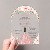 Invitations En Acrylique Quinceañera Blush rose Floral Rose Gold Princesse (In situ (ordinateur de poche))