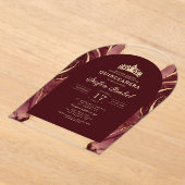 Invitations En Acrylique Quinceañera Bourgogne Or Agate Élégant (Poser)