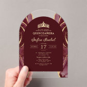 Invitations En Acrylique Quinceañera Bourgogne Or Agate Élégant (In situ (ordinateur de poche))