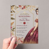 Invitations En Acrylique Quinceañera Bourgogne Rouge or coing Robe Fleurs (In situ (ordinateur de poche))