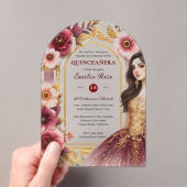 Invitations En Acrylique Quinceañera Bourgogne Rouge or coing Robe Fleurs (In situ (ordinateur de poche))