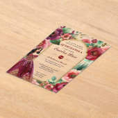 Invitations En Acrylique Quinceañera Bourgogne Rouge or coing Robe Fleurs (Poser)