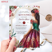 Invitations En Acrylique Quinceañera Bourgogne Rouge Vert Or Robe Quince
