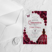 Invitations En Acrylique Quinceanera Burgundy Dress Floral