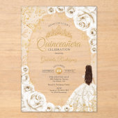 Invitations En Acrylique Quinceanera Cream Gold Floral (Recto)