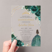 Invitations En Acrylique Quinceañera Emerald Green Floral Gold Princess (In situ (ordinateur de poche))
