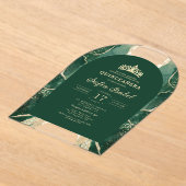 Invitations En Acrylique Quinceañera Emerald Green Gold Agate Élégant (Poser)