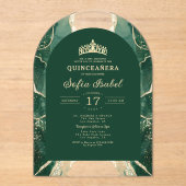 Invitations En Acrylique Quinceañera Emerald Green Gold Agate Élégant (Recto)
