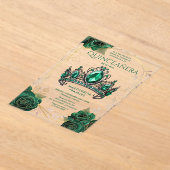 Invitations En Acrylique Quinceañera Emerald Green Tiara Floral Espagnol (Poser)
