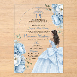 Invitations En Acrylique Quinceañera Espagnole Dusty Blue 15 Ans Princesse