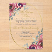 Invitations En Acrylique Quinceanera espagnole florale bordeaux (Recto)