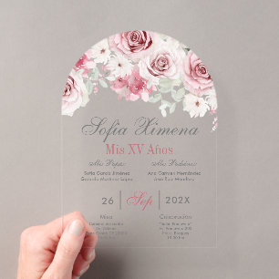Invitations En Acrylique Quinceañera espagnole florale rose