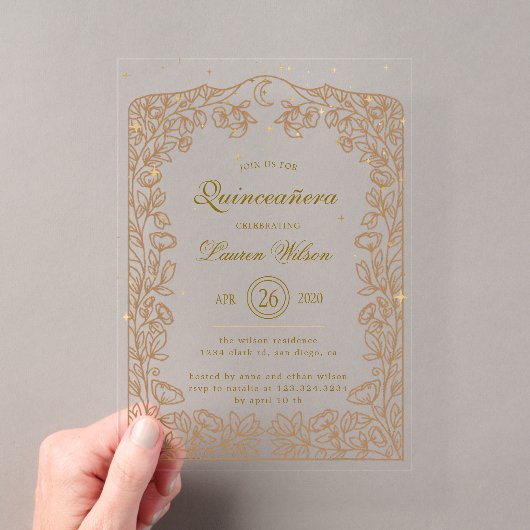 Invitations En Acrylique Quinceanera exclusif Or Céleste (In situ (ordinateur de poche))