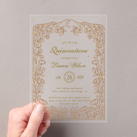 Invitations En Acrylique Quinceanera exclusive or céleste (In situ (ordinateur de poche))