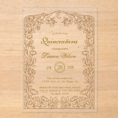 Invitations En Acrylique Quinceanera exclusive or céleste (Recto)
