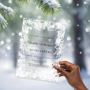 Invitations En Acrylique Quinceanera flocons de neige blancs fête d'hiver g