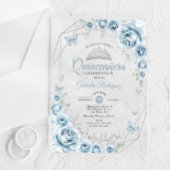 Invitations En Acrylique Quinceanera Floral Baby Blue Silver