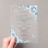Invitations En Acrylique Quinceanera Floral Baby Blue Silver (In situ (ordinateur de poche))