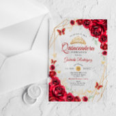 Invitations En Acrylique Quinceanera Floral Or Rouge