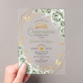 Invitations En Acrylique Quinceanera Floral Sage Green Gold (In situ (ordinateur de poche))