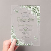 Invitations En Acrylique Quinceanera Floral Sage Green Silver (In situ (ordinateur de poche))