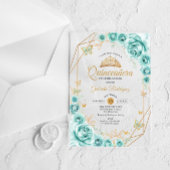Invitations En Acrylique Quinceanera Floral Turquoise Gold